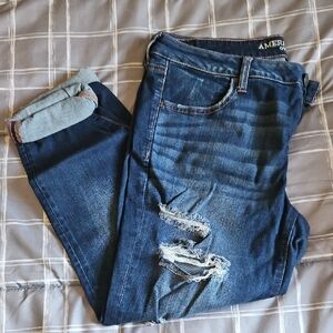American Eagle Outfitters Women's Ripped Dark Blue Boyfriend Jeans